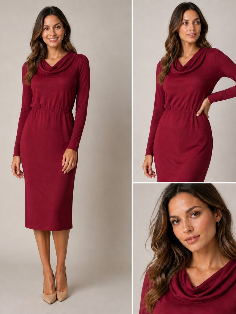 Women's Tommy Bahama Crimson Cowl Neck Long Sleeve Knit Dress-Sz Medium